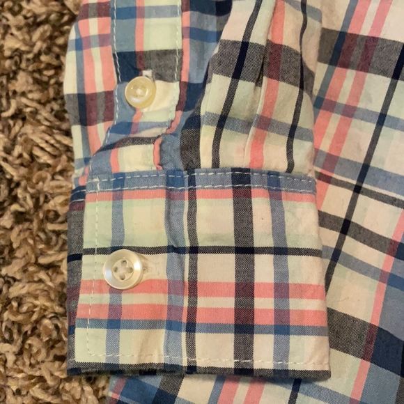 Pink blue plaid button up - Picture 2 of 5